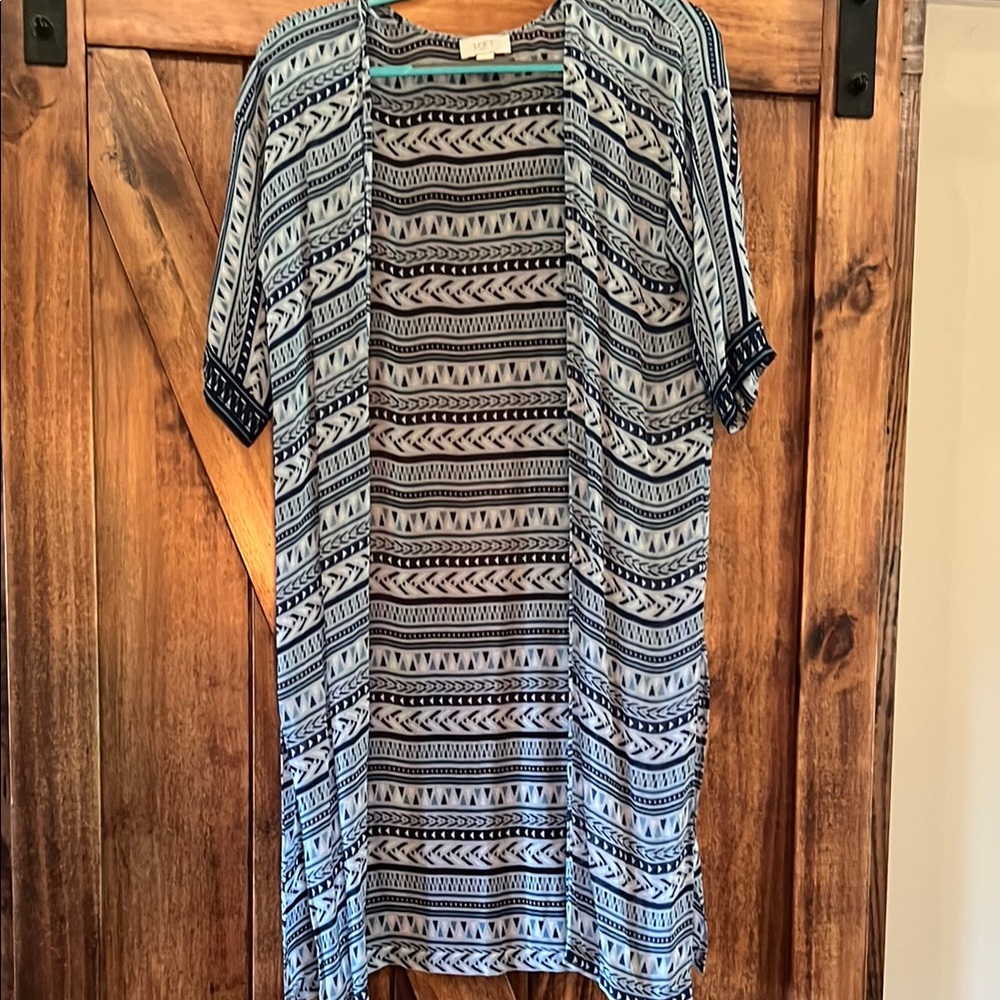LOFT White and Blue Boxy Short Sleeve Tunic